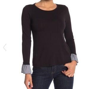 Vince Camuto Mixed Media Striped Ruffle Sleeve Top